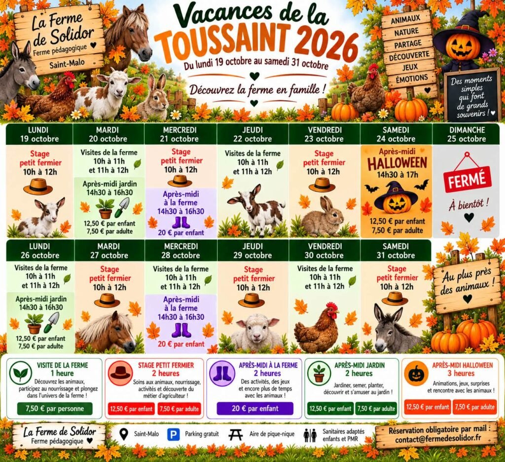 Planning vacances toussaint